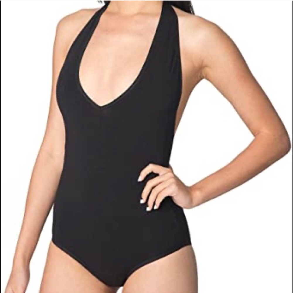 American Apparel AA Halter Bodysuit Leotard Black